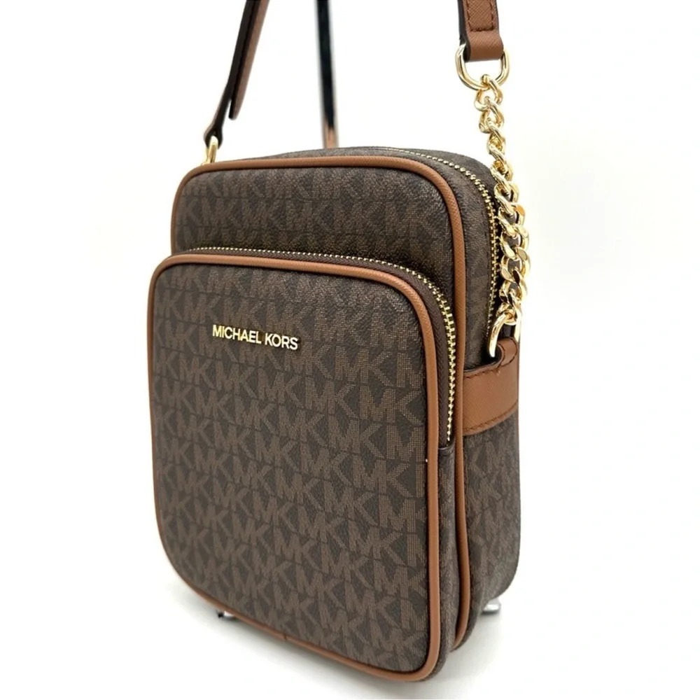 Michael Kors Medium NS Chain Xbody Bag Brown/Gold - Picture 2 of 10